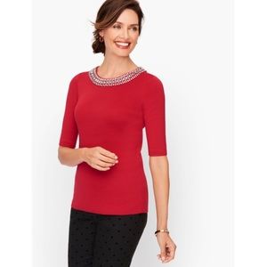 TALBOTS | EMBELLISHED COTTON BLEND SWEATER POP RED ♥️